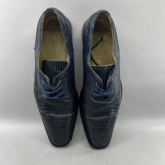 David Eden Teju Lizard Oxford Men Size 11 Blue Leather Dress Square Toe Shoes